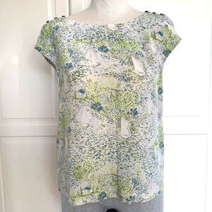 We Love Heart Vera Wang Anthropologie Sailboat Silk Print Sleeveless Blouse Sz 2